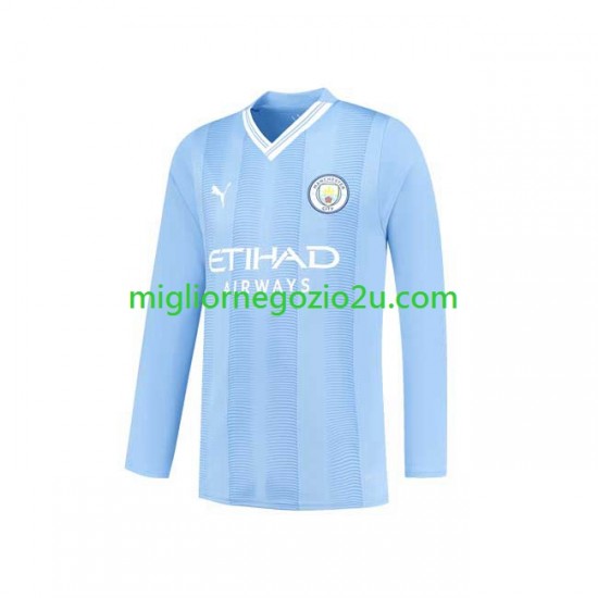 Maglia Manchester City Uomo Casa Divisa 2023-2024 Manica Lunga