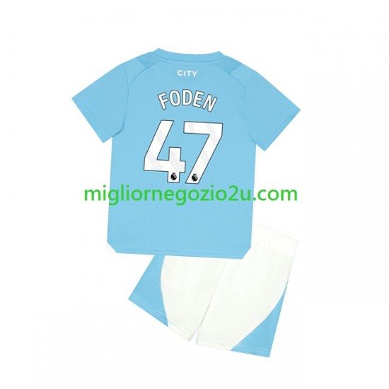 Maglia Manchester City Phil Foden 47 Bambino Casa Divisa 2023-2024 Manica Corta