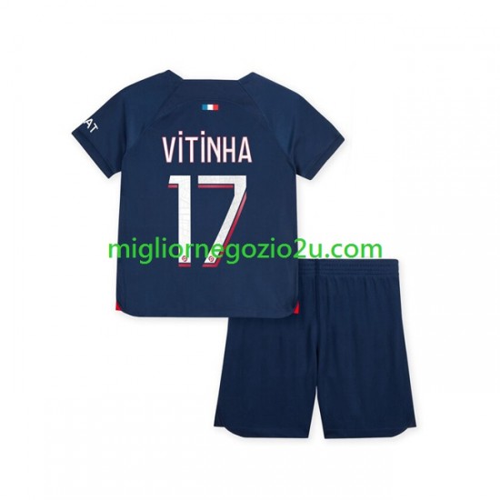 Maglia Paris Saint-Germain Vitinha 17 Bambino Casa Divisa 2023-2024 Manica Corta