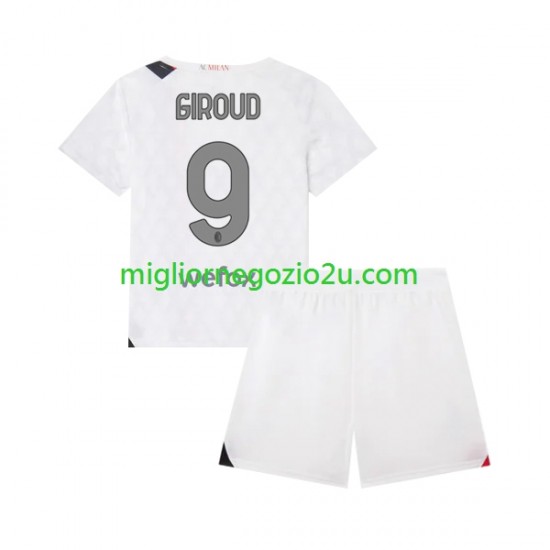 Maglia AC Milan Olivier Giroud 9 Bambino Trasferta Divisa 2023-2024 Manica Corta