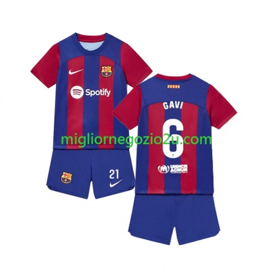 Maglia FC Barcelona Gavi 6 Bambino Casa Divisa 2023-2024 Manica Corta