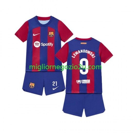 Maglia FC Barcelona Robert Lewandowski 9 Bambino Casa Divisa 2023-2024 Manica Corta