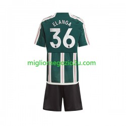 Maglia Manchester United Anthony Elanga 36 Bambino Trasferta Divisa 2023-2024 Manica Corta
