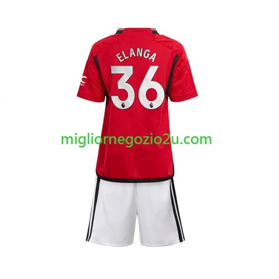Maglia Manchester United Anthony Elanga 36 Bambino Casa Divisa 2023-2024 Manica Corta