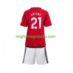 Maglia Manchester United Antony Matheus 21 Bambino Casa Divisa 2023-2024 Manica Corta
