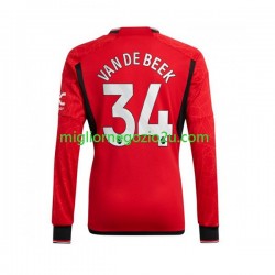 Maglia Manchester United Donny van de Beek 34 Uomo Casa Divisa 2023-2024 Manica Lunga