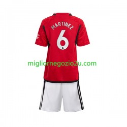Maglia Manchester United Lisandro Martinez 6 Bambino Casa Divisa 2023-2024 Manica Corta