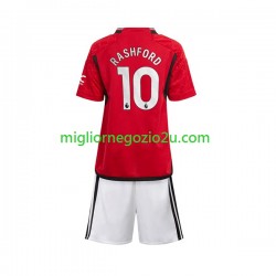 Maglia Manchester United Marcus Rashford 10 Bambino Casa Divisa 2023-2024 Manica Corta