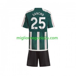 Maglia Manchester United Sancho 25 Bambino Trasferta Divisa 2023-2024 Manica Corta