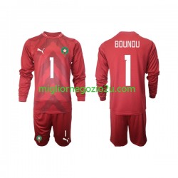 Maglia Marocco Yassine Bounou 1 Portiere Bambino Casa Divisa 2022 Manica Lunga