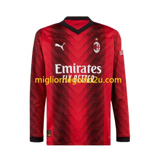 Maglia AC Milan Uomo Casa Divisa 2023-2024 Manica Lunga