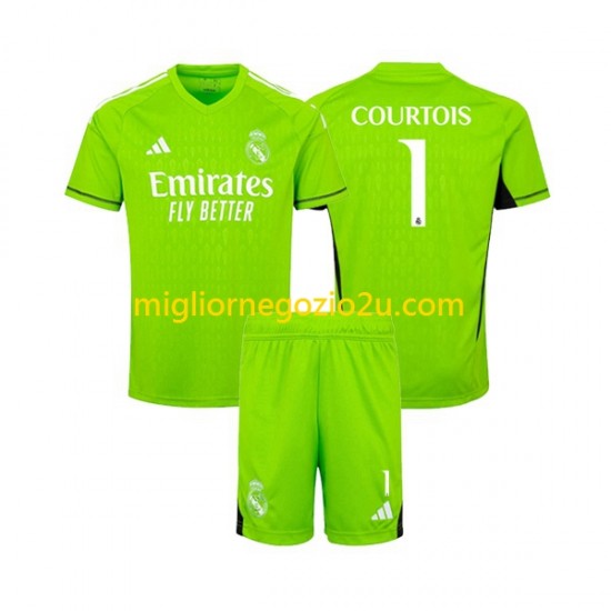 Maglia Real Madrid Thibaut Courtois 1 Portiere Bambino Casa Divisa 2023-2024 Manica Corta
