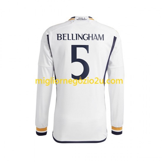 Maglia Real Madrid Jude Bellingham 5 Uomo Casa Divisa 2023-2024 Manica Lunga
