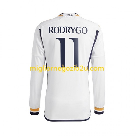 Maglia Real Madrid Rodrygo Goes 11 Uomo Casa Divisa 2023-2024 Manica Lunga