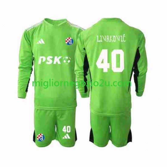 Maglia Dinamo Zagreb Livakovic 40 Portiere Bambino Casa Divisa 2023-2024 Manica Lunga