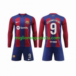 Maglia FC Barcelona LEWANDOWSKI 9 Bambino Casa Divisa 2023-2024 Manica Lunga