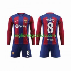 Maglia FC Barcelona Pedri 8 Bambino Casa Divisa 2023-2024 Manica Lunga