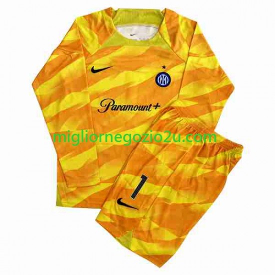 Maglia Inter Milan Sommer 1 Portiere Bambino Casa Divisa 2023-2024 Manica Lunga
