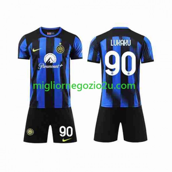 Maglia Inter Milan Lukaku 90 Bambino Casa Divisa 2023-2024 Manica Corta
