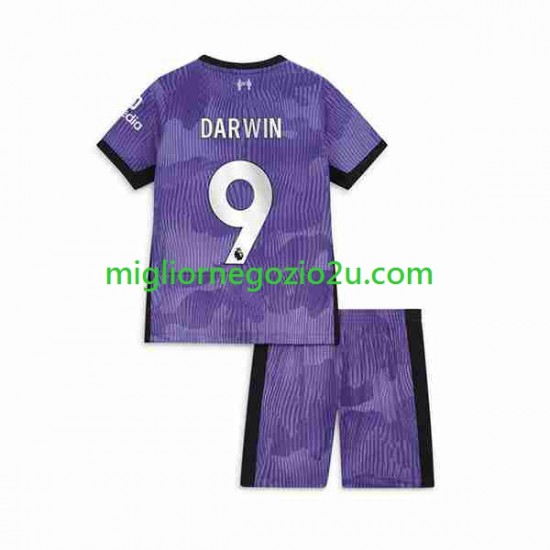 Maglia Liverpool Darwin Nunez 9 Bambino Terza Divisa 2023-2024 Manica Corta