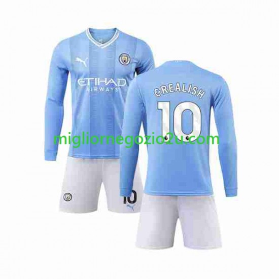 Maglia Manchester City Grealish 10 Bambino Casa Divisa 2023-2024 Manica Lunga
