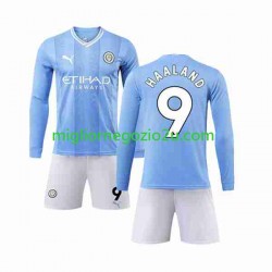 Maglia Manchester City Haaland 9 Bambino Casa Divisa 2023-2024 Manica Lunga