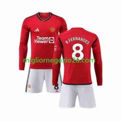 Maglia Manchester United B Fernandes 8 Bambino Casa Divisa 2023-2024 Manica Lunga
