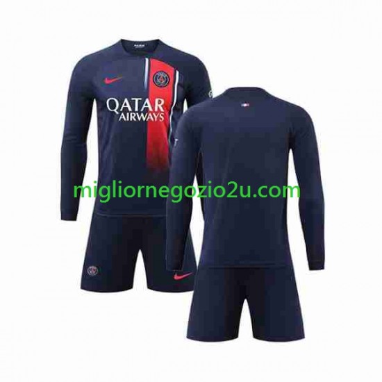 Maglia Paris Saint-Germain Bambino Casa Divisa 2023-2024 Manica Lunga