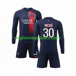 Maglia Paris Saint-Germain Lionel Messi 30 Bambino Casa Divisa 2023-2024 Manica Lunga