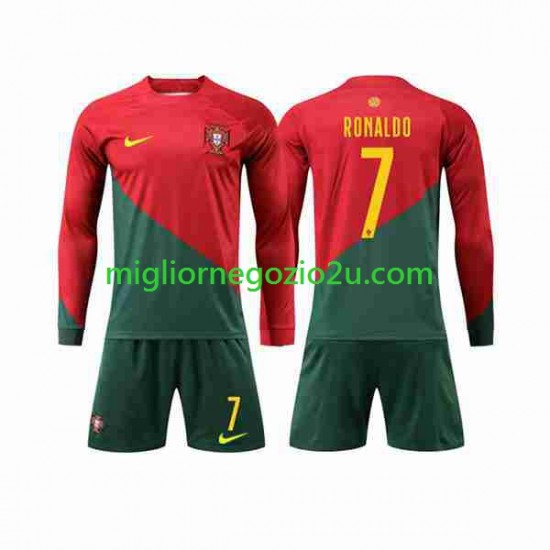 Maglia Portogallo Ronaldo 7 Bambino Casa Divisa Mondiali 2022 Manica Lunga