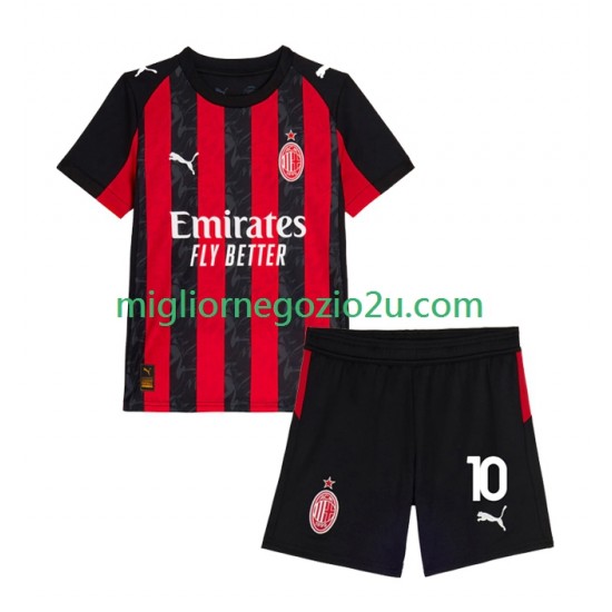 Maglia AC Milan Rafael Leao 10 Bambino Casa Divisa 2025-2026 Manica Corta