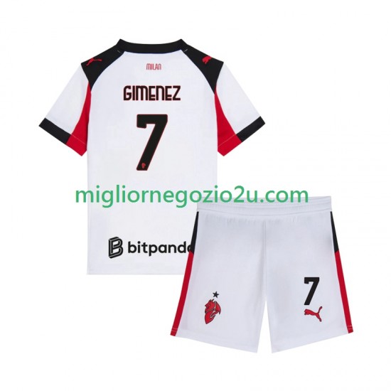 Maglia AC Milan Santiago Gimenez 7 Bambino Trasferta Divisa 2025-2026 Manica Corta