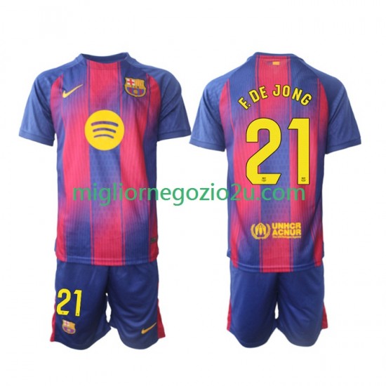 Maglia FC Barcelona Frenkie de Jong 21 Bambino Casa Divisa 2025-2026 Manica Corta