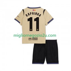 Maglia FC Barcelona Raphinha 11 UCL Bambino Trasferta Divisa 2025-2026 Manica Corta