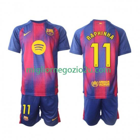 Maglia FC Barcelona Raphinha 11 Bambino Casa Divisa 2025-2026 Manica Corta