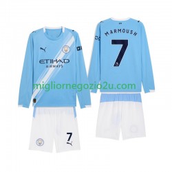 Maglia Manchester City Omar Marmoush 7 Bambino Casa Divisa 2025-2026 Manica Lunga