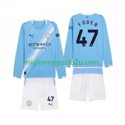 Maglia Manchester City Phil Foden 47 Bambino Casa Divisa 2025-2026 Manica Lunga