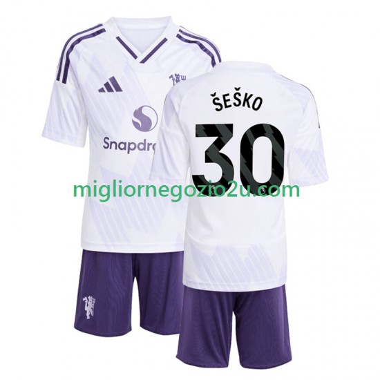 Maglia Manchester United Benjamin Sesko 30 Bambino Trasferta Divisa 2025-2026 Manica Corta