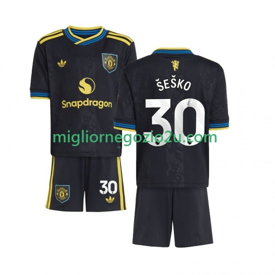 Maglia Manchester United Benjamin Sesko 30 Bambino Terza Divisa 2025-2026 Manica Corta