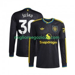 Maglia Manchester United Benjamin Sesko 30 Uomo Terza Divisa 2025-2026 Manica Lunga