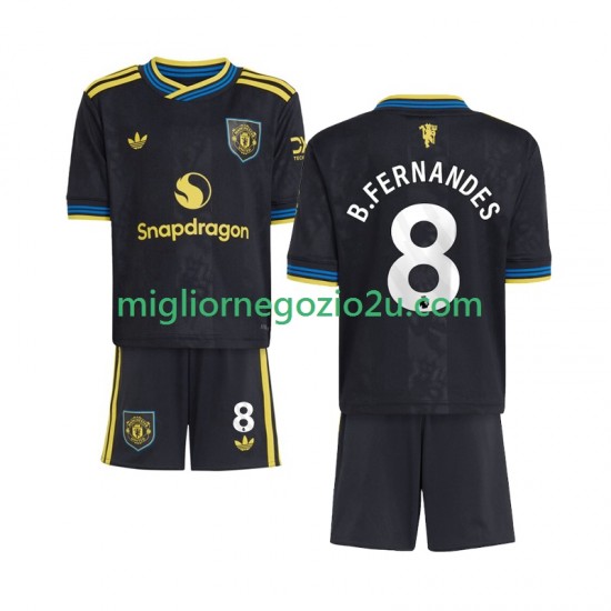 Maglia Manchester United Bruno Fernandes 8 Bambino Terza Divisa 2025-2026 Manica Corta