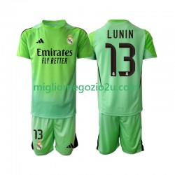 Maglia Real Madrid Andriy Lunin 13 Portiere Bambino Trasferta Divisa 2025-2026 Manica Corta