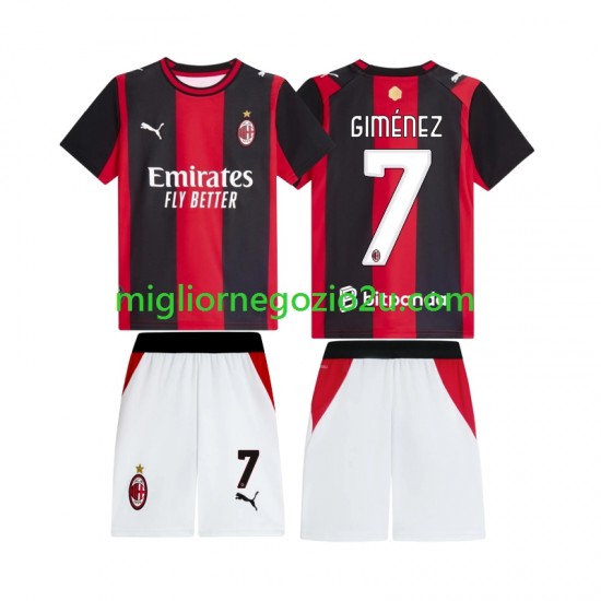 Maglia AC Milan Gimenez 7 Bambino Casa Divisa 2026-2027 Manica Corta