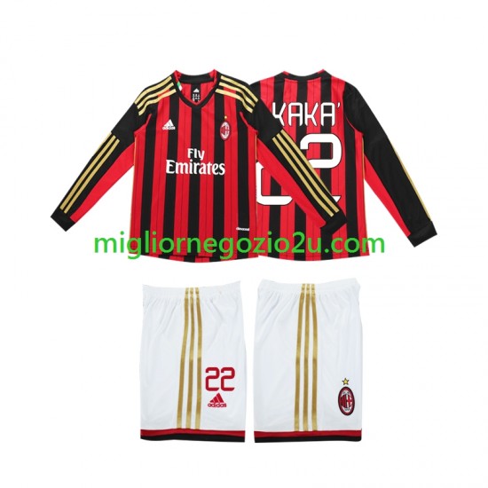 Maglia AC Milan Kaka 22 2013 2014 Retro Bambino Casa Divisa Manica Lunga