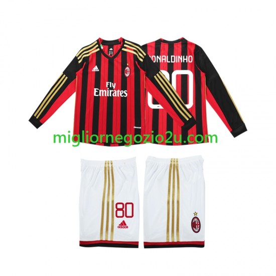 Maglia AC Milan RONALDINHO 80 2013 2014 Retro Bambino Casa Divisa Manica Lunga