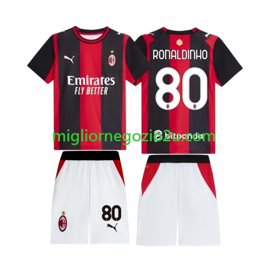 Maglia AC Milan Ronaldinho 80 Bambino Casa Divisa 2026-2027 Manica Corta