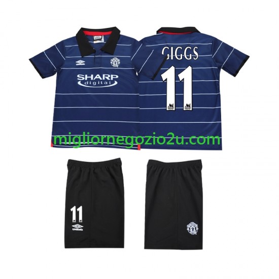 Maglia Manchester United GIGGS 11 2000 Retro Bambino Trasferta Divisa 1999 Manica Corta