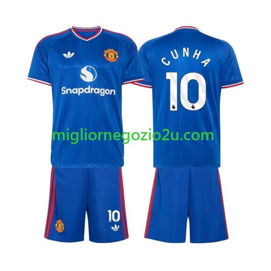 Maglia Manchester United Matheus Cunha 10 Bambino Trasferta Divisa 2026-2027 Manica Corta