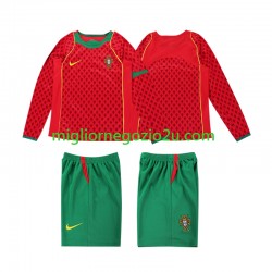 Maglia Portogallo Retro Bambino Casa Divisa 2004 Manica Lunga