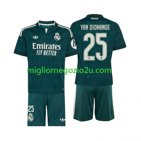 Maglia Real Madrid Yan Diomande 25 Bambino Trasferta Divisa 2026-2027 Manica Corta
